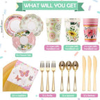 Layhit 83 Pcs Tea Party Set with 3 Tier Cake Stand Floral Tableware - Image 3