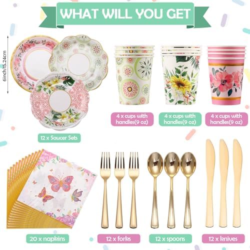 Layhit 83 Pcs Tea Party Set with 3 Tier Cake Stand Floral Tableware - Image 3