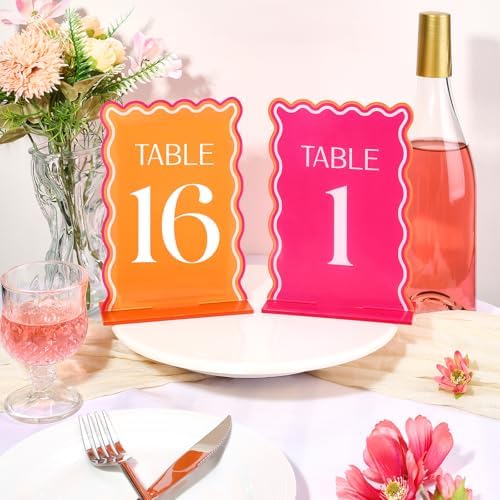 Wedding Acrylic Table Number 1-20 with 20Pcs Stands Pink & Orange, 5"x7" Elegant Place Card Centerpiece Decorations for Indoor Outdoor Wedding Bridal Shower Anniversary Party Reception - Image 2