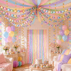 Paper Chain Garland, Crepe Paper Streamers Pastel Balloon Star Garland by Unknown