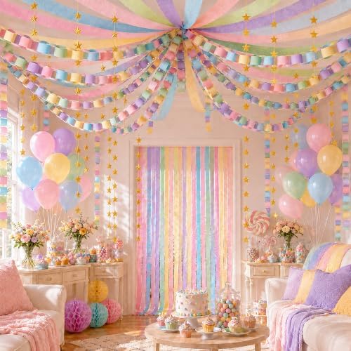 Paper Chain Garland, Crepe Paper Streamers Pastel Balloon Star Garland by Unknown