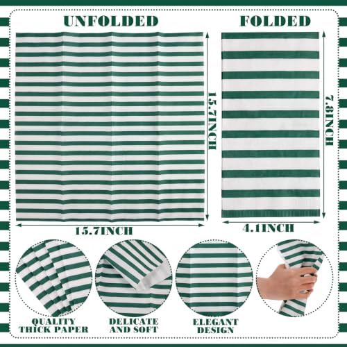 100 Pack Striped Linen-feel Napkins Bulk Striped, Green - Image 2
