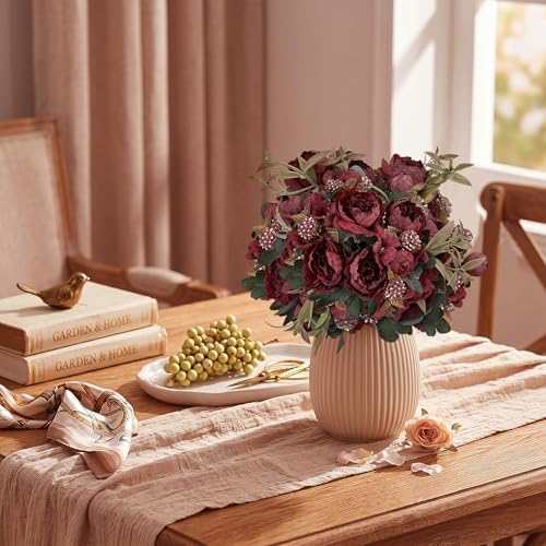 12 Bundles Silk Faux Peonies Bulk - Burgundy - Image 5