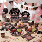 Pickmesh 400 Pcs 40th Birthday Party Supplies, Black Pink Tableware Set - Image 4