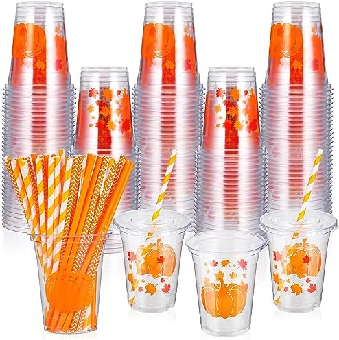 120 Pack Fall Disposable Cups 12oz Plastic Pumpkin Maple Cups for autumn by Sliner