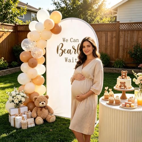 We Can Bearly Wait Brown Arch Cover for Baby Shower Party Decor,Elastic Spandex (G2352X,4ftx7.2ft (125x220cm)) - Image 2