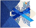 50Pcs Laser Cut Blue Wedding Invitation With Glitter Envelopes And Ribbons Blank Personalized Card Invitaciones Para quinceañera Birthday Baby Shower Christmas Party Bridal Shower - Image 6