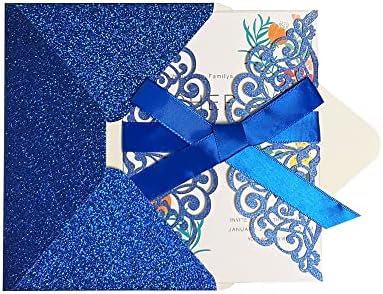 50Pcs Laser Cut Blue Wedding Invitation With Glitter Envelopes And Ribbons Blank Personalized Card Invitaciones Para quinceañera Birthday Baby Shower Christmas Party Bridal Shower - Image 6