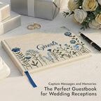 Linen Floral Embroidered Photo Wedding Guest Book - Dusty Blue Guestbook - Image 4