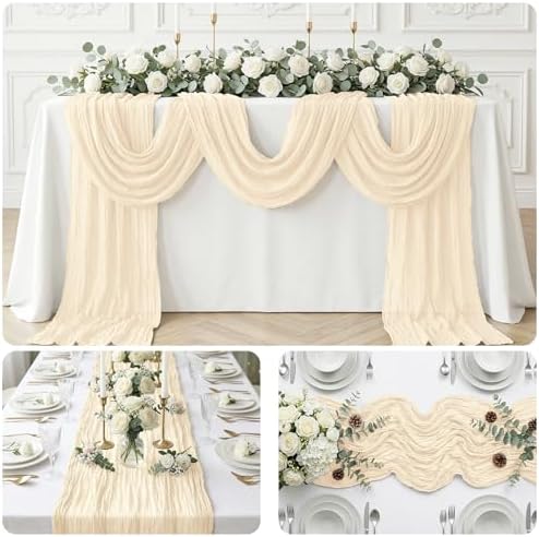 20 Pack Ivory 17 x 108 Inch Cheesecloth Table Runner - Boho Gauze Sheer Fabric for Wedding Baby Shower Party Home Decor - Image 7