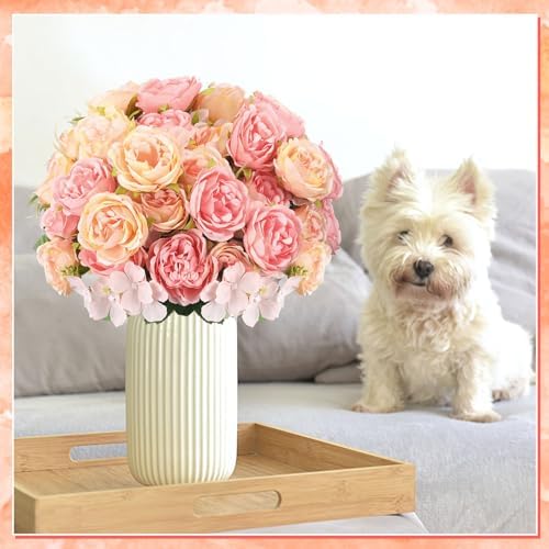 Geosar 8 Bundles Artificial Peonies Flowers,Pink, Yellow - Image 5