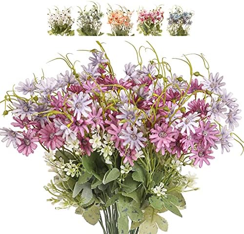 Artificial Flowers Wildflowers Silk Daisy Spring Fake Daisies Decoration Summer UV Resistant Colorful Mixed Bundles Faux Greenery Outdoor Plant Stem Filler for Home Decor Indoor Floral Arrangements by Bovvered