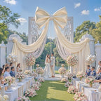 Giant Beige Bow for Backdrop, 24x16x80 Inch Large Satin Ribbon Bow, Washable Reusable Wall Decoration for Wedding Birthday Baby Shower Party Photo Booth, Hanging for Nursery Bedroom Door by Gogoparti