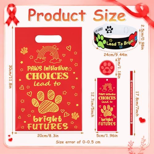 Resurhang 125 Pcs Red Ribbon Week Awareness Assortment Bulk Anti-drug Awareness Paw-sitive Choices Theme Items Wristband Pencils Paw Print Eraser Drug Free Bags Giveaways for Red Ribbon Week Supply - Image 2