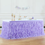 Partisky Lavender Purple Tulle Curly Willow Table Skirt for Rectangle Table 17ft, Ruffle Tutu Table Cloth for Girls Boys Baby Shower,Mermaid Birthday Party by Partisky