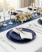 PULOTE 100PCS Blue Plastic Plates - Heavy Duty Navy Blue Disposable - Include 50PCS 10.25inch Dinner & 50PCS 7.5 inch Dessert/Salad Plates - Ideal for Party & Labor Day - Image 6