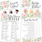 Hadley Designs - 25 Floral Trivia Game, 25 Find The Guest Game, 25 Love Or Labor Game, 25 Boobs Or Baby Butts - 4 Double Sided Cards Baby Shower Ideas, Gender Reveal Games Baby Shower Games by HadleyDesigns