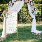 Meiqi Gold Adjustable Wedding Welcome Sign Stand with 4 Leather Hanging Straps, Ground Stakes & Weight Bag - Large Easel for Wedding Signs, Posters, Banners - Perfect for Outdoor Events, Baby Showers - Image 2