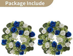 NUPTIO Flower Candle Rings for Centerpieces: 13.4 Inch Rose Wreath for Wedding Party Christmas - Royal Blue & White Wreaths for Spring Summer Front Door Porch Table Decor 2 Pcs - Image 6