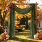Olive Green Wedding Arch Draping Fabric Sheer Curtain Drapes 4 Panels | 20ft Extra Long Shimmery Backdrop Curtains Bulk for Wedding Anniversary Party Fall Outdoor Events Drapery Backgrounds - Image 4