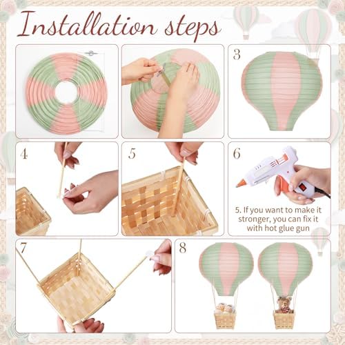 Meooeck 8 Sets Sage Green Pink Hot Air Balloon Table Centerpieces Decor - Image 4