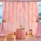 10ft x 10ft Baby Pink Backdrop Curtain with Lights String for Parties,2 Panels Sheer Tulle Curtain Wedding Photo Backdrop with Lights for Baby Shower Birthday Party Ceremony Home Decorations - Image 5