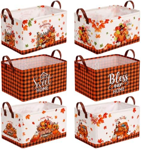 CHENGU 6 Pack Fall Storage Bins Thanksgiving Turkey Pumpkin Baskets Gift by CHENGU