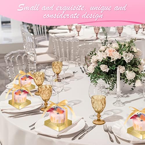 Thenshop 50 Pcs Clear Cupcake Boxes Individual 3.5 Inch, Gold - Image 5
