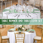 Tudomro 16 Pcs White and Sage Green Round Tablecloth and Satin Runner Set - Image 5