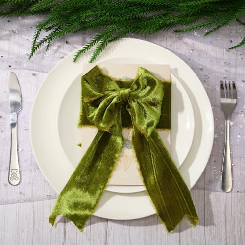 Preboun 4 Rolls Christmas Velvet Ribbon 24 Yards,Olive Green,3 Inch - Image 7