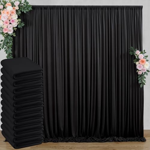 60 ft x 10 ft Wrinkle Free Black Backdrop Curtain for Parties, 12 Panels 10ft Polyester Black Photo Backdrop Drapes for Graduation Birthday Wedding Party Stage Curtains by Outpain