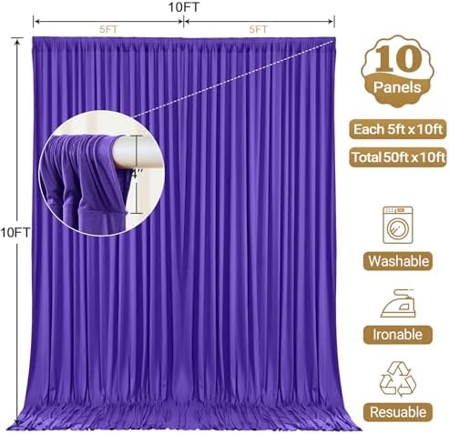 50x10FT Backdrop Curtains with Rod Pockets - Wrinkle Free Photo Stage Backdrop 10 Panels Curtains Drapes for Photography Wedding Party Baby Shower Decorations (Purple) - Image 6