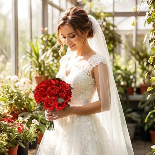 Suncalla 60 Pcs Assorted Silk Artificial Flowers, Faux Fake Full Hydrangea Peony Rose Bouquet with Leaf Stem for Wedding Centerpiece Bridal DIY Craft Baby Shower Party Decor(Red) - Image 5