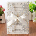 Hosmsua 50PCS Personalized Laser Cut Wedding Invitation Cards with Ribbon 5.12 x 7.3'' Lace Flora Wedding Invitations for Quinceanera Birthday invites (Sliver Glitter) Customized Printed by Hosmsua