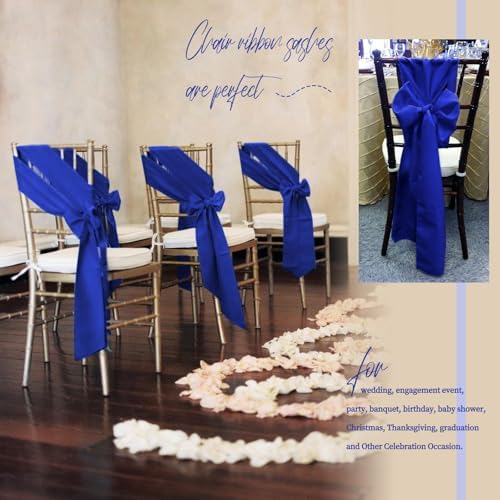 fani 60 PCS Satin Chair Sashes, 7x78 Inch, Royal Blue - Image 6