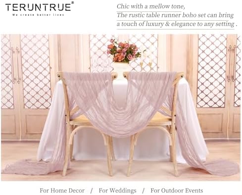 Teruntrue 20 Pack Pink Cheesecloth Table Runner 17x108 Inch, Boho Gauze Sheer Fabric Cheese Cloth Table Runners for Wedding Party Bridal Shower Baby Shower Birthday Home Decor Garden Farmhouse - Image 4