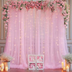 20x10ft Baby Pink Tulle Backdrop Curtain with Lights String for Parites, Sheer Backdrop Curtains for Wedding Baby Shower Birthday Party Photo Shoot Decorations - Image 2