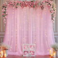 10×10ft Pink Tulle Backdrop Curtain with Lights String for Parties, Sheer Photo Curtain Backdrop Drapes for Wedding Party Photography Backgrounds by WishCare