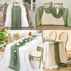 12 Pack Sage Green Cheesecloth Table Runner 10FT Rustic Gauze Fabric Cheese Cloth Table Runner for Wedding Bridal Baby Shower Table Decor 20 x 120 Inch Long Boho Sheer Birthday Party Table Decorations - Image 6