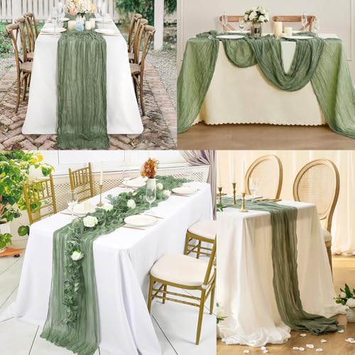 12 Pack Sage Green Cheesecloth Table Runner 10FT Rustic Gauze Fabric Cheese Cloth Table Runner for Wedding Bridal Baby Shower Table Decor 20 x 120 Inch Long Boho Sheer Birthday Party Table Decorations - Image 6