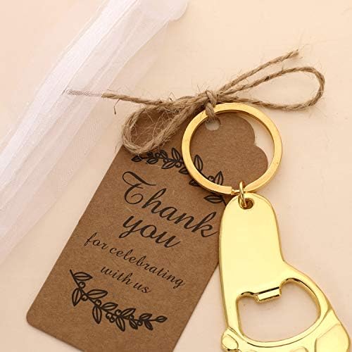 24 Pack Baby Footprint Keychain Bottle Opener Baby Shower Favors and Decoration,Bottle Opener for Guest Wedding Party Favor,with Organza Bags and Thank You Tags (Gold, 24) - Image 6