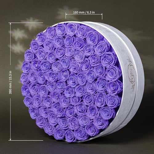 Prifroti 75 Preserved Roses in Suede Box – Luxury Rose Flower Arrangement, Preserved Flowers Gifts for Women, Wife or Mom – Birthday, Anniversary, Valentine’s Day, Mother's Day (Lavender) - Image 2