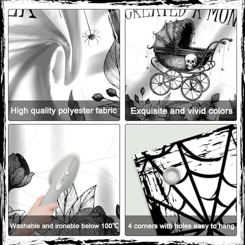 Mocsicka We Created A Monster Backdrop Banner Gothic Skull Spider Web Bat Halloween Monster Baby Shower Party Decorations Photo Booth Props (8x6ft) - Image 3