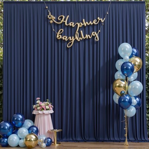 20ft x 12ft Wrinkle Free Navy Blue Backdrop Curtain for Parties, Silky Photo Backdrop Drapes 12FT Long Back Drop Cloth for Wedding Birthday Photography Background Decor - Image 2