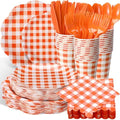 Funnymoom 400 Pcs Orange and White Gingham Party Supplies Dinnerware Set by Funnymoom
