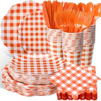 Funnymoom 400 Pcs Orange and White Gingham Party Supplies Dinnerware Set by Funnymoom