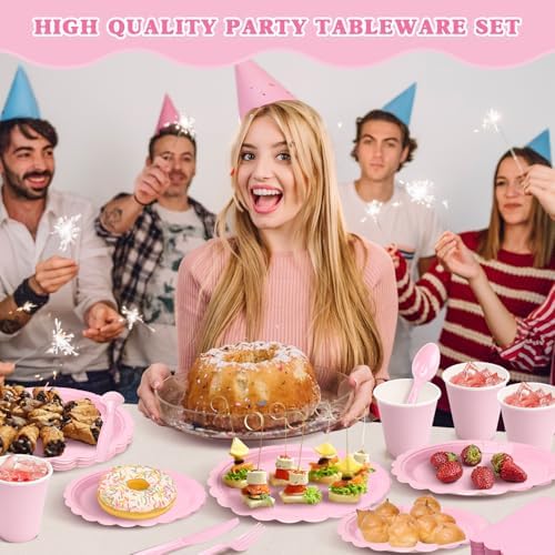 Vyntra 350 Pcs Pink Paper Plates and Napkins Party Supplies - Image 4
