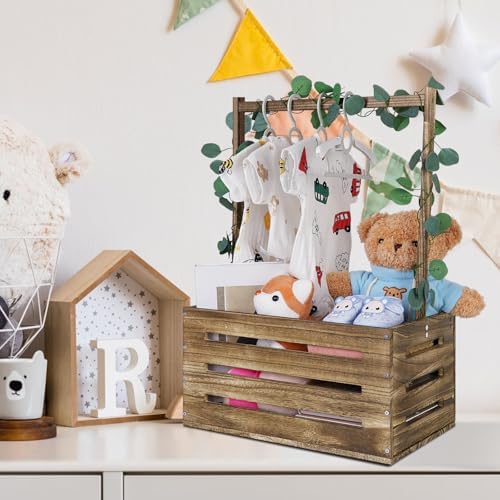 Wooden Baby Shower Crate Closet, Baby Basket with Handle, Personalized Baby Gifts Basket, Storage Basket, Newborn Boy Girl Welcome Gift for New Mom Parents - Image 5