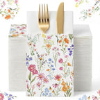 Potchen 100 Pcs Linen Feel Napkins Disposable, Watercolor Wildflower by Potchen