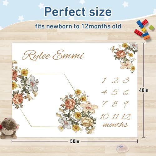 Personalized Baby Milestone Blanket for Boys Girls Baby Month Blanket- First Year Calendar Monthly Growth Chart - Flower Theme Halloween Birthday Gifts for Infant Todder(FixedSize) - Image 3